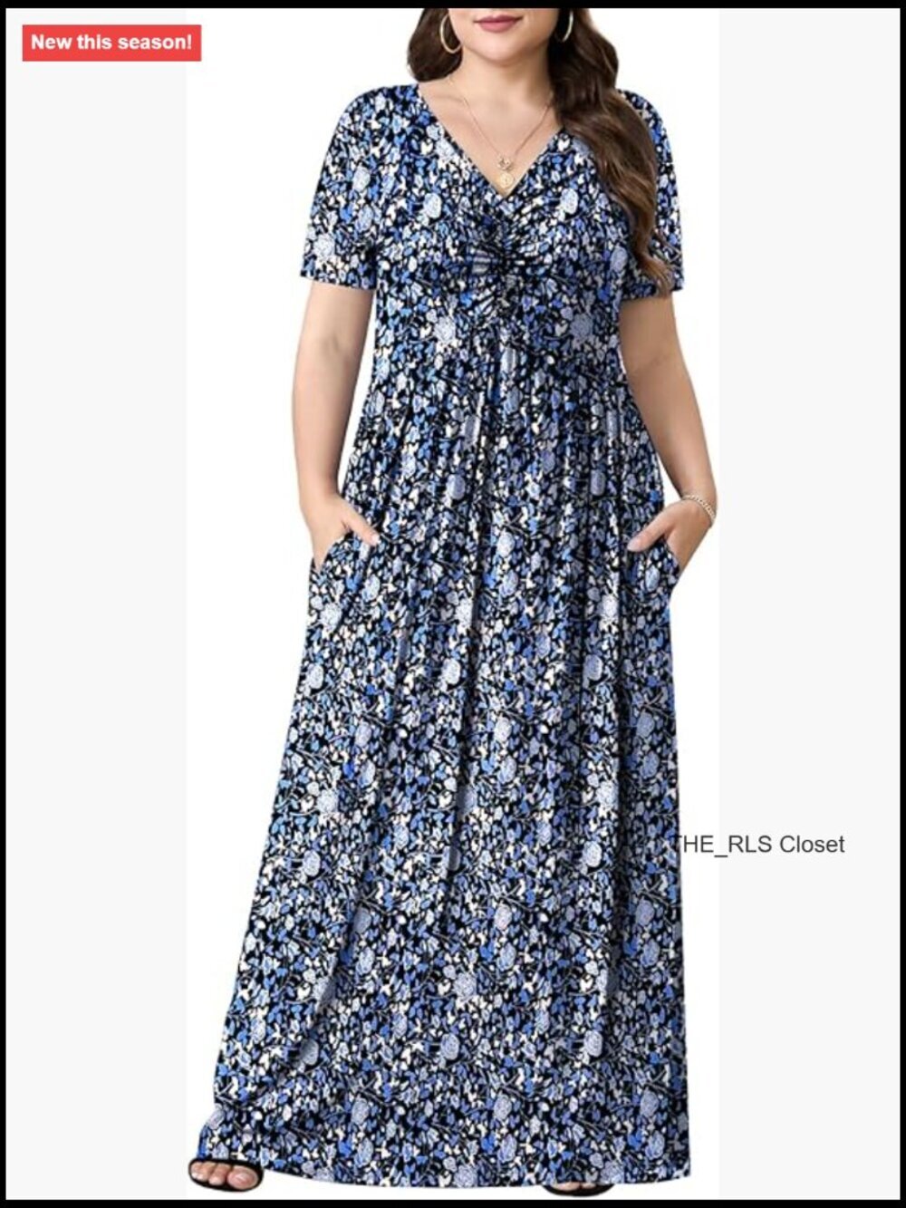 Plus Size Maxi Dress V-Neck Short Sleeve with Pockets 1X-5X